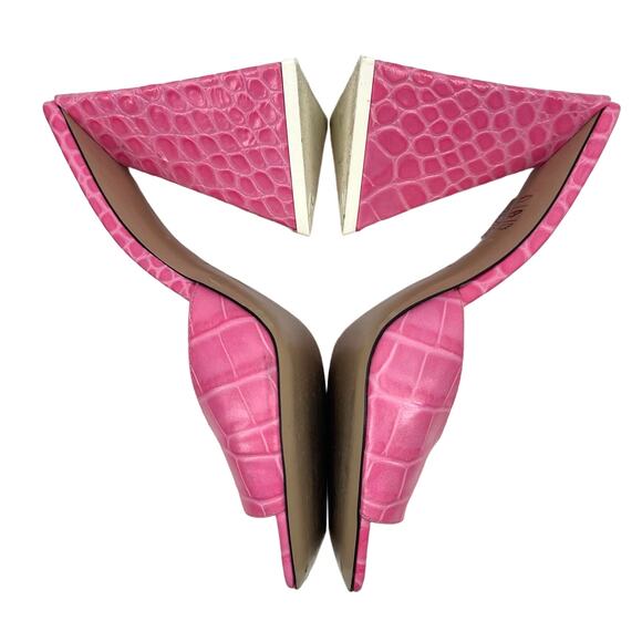 ATTICO Devon Mules Hot Pink Croc Embossed Leather Size 8 Sandals Heels Sexy Fun - Picture 12 of 16